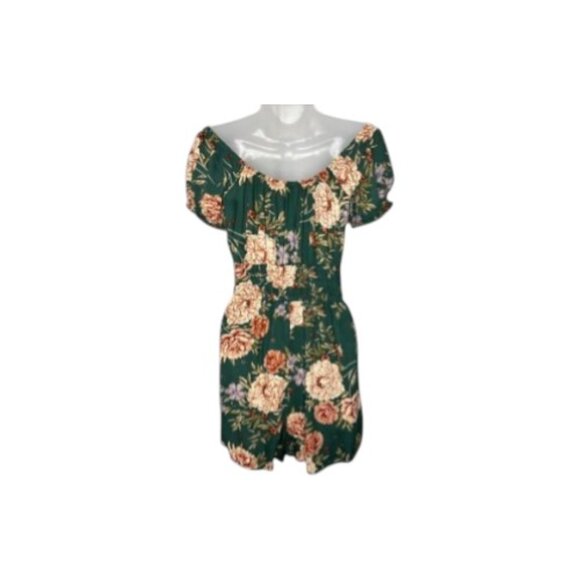 American Eagle Green Floral Romper M Off-Shoulder Cottagecore Boho Coquette‎ - Picture 2 of 13